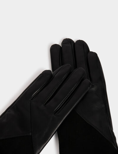 Gants bimatière noir femme