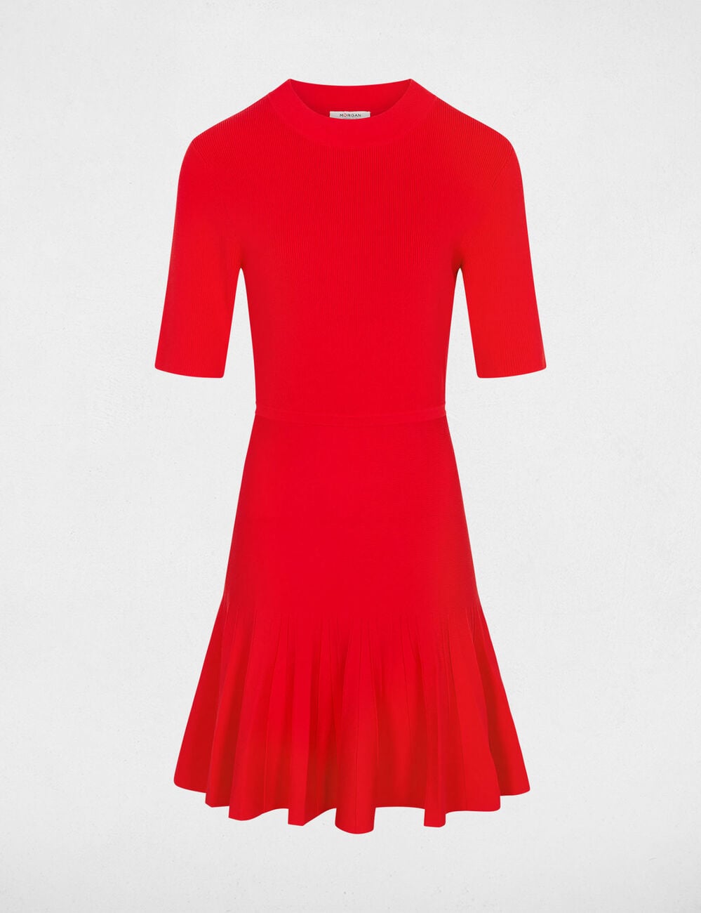 Robe tricot pliss&eacute;e rouge femme
