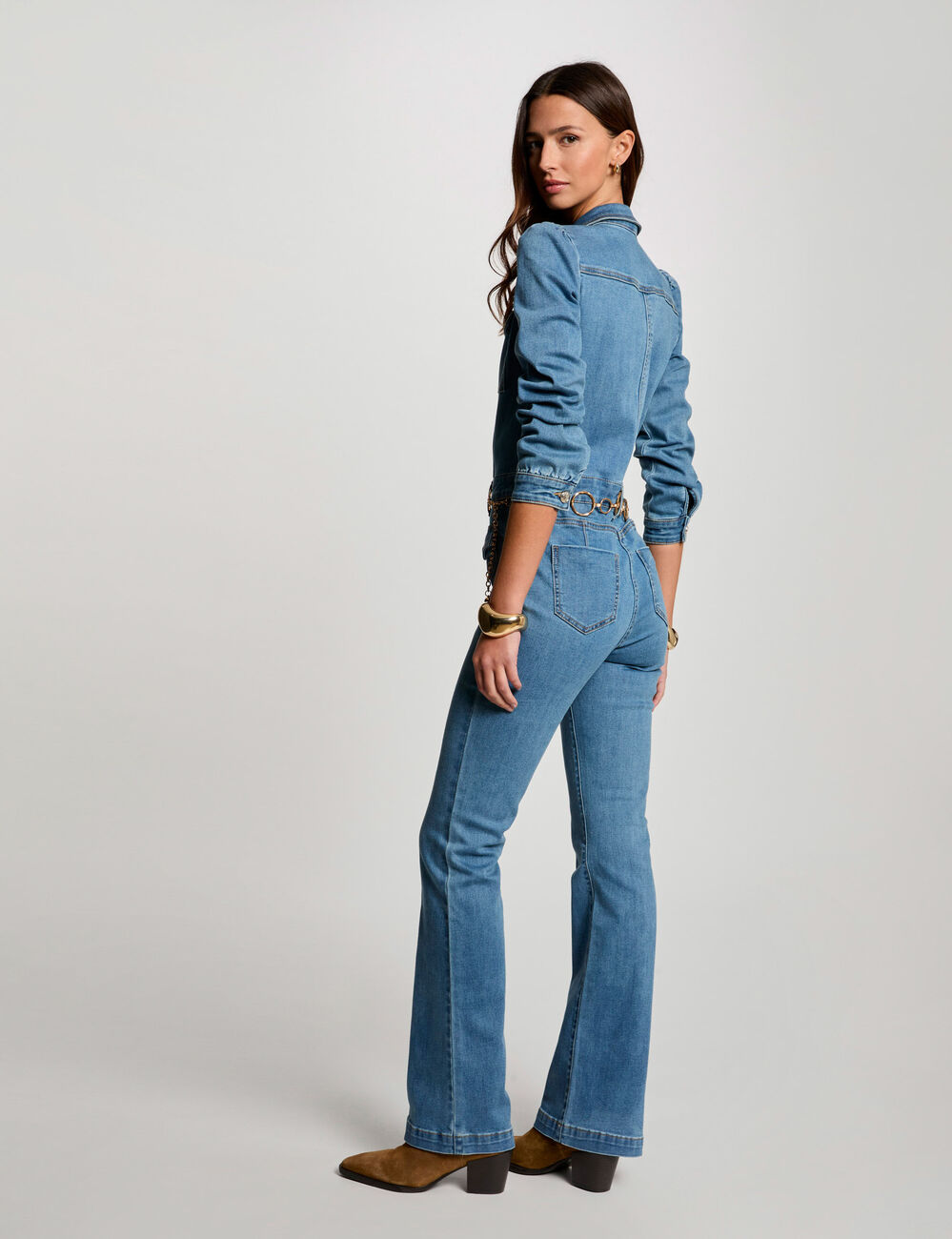 Lange jumpsuit van denim stone washed denim vrouw