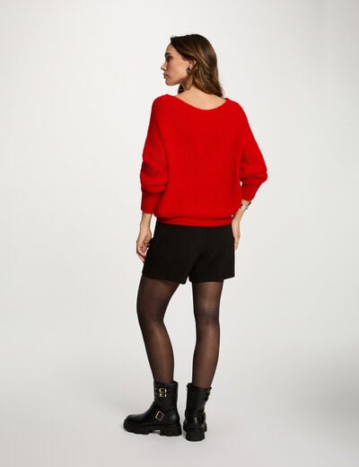 Pull col rond rouge femme