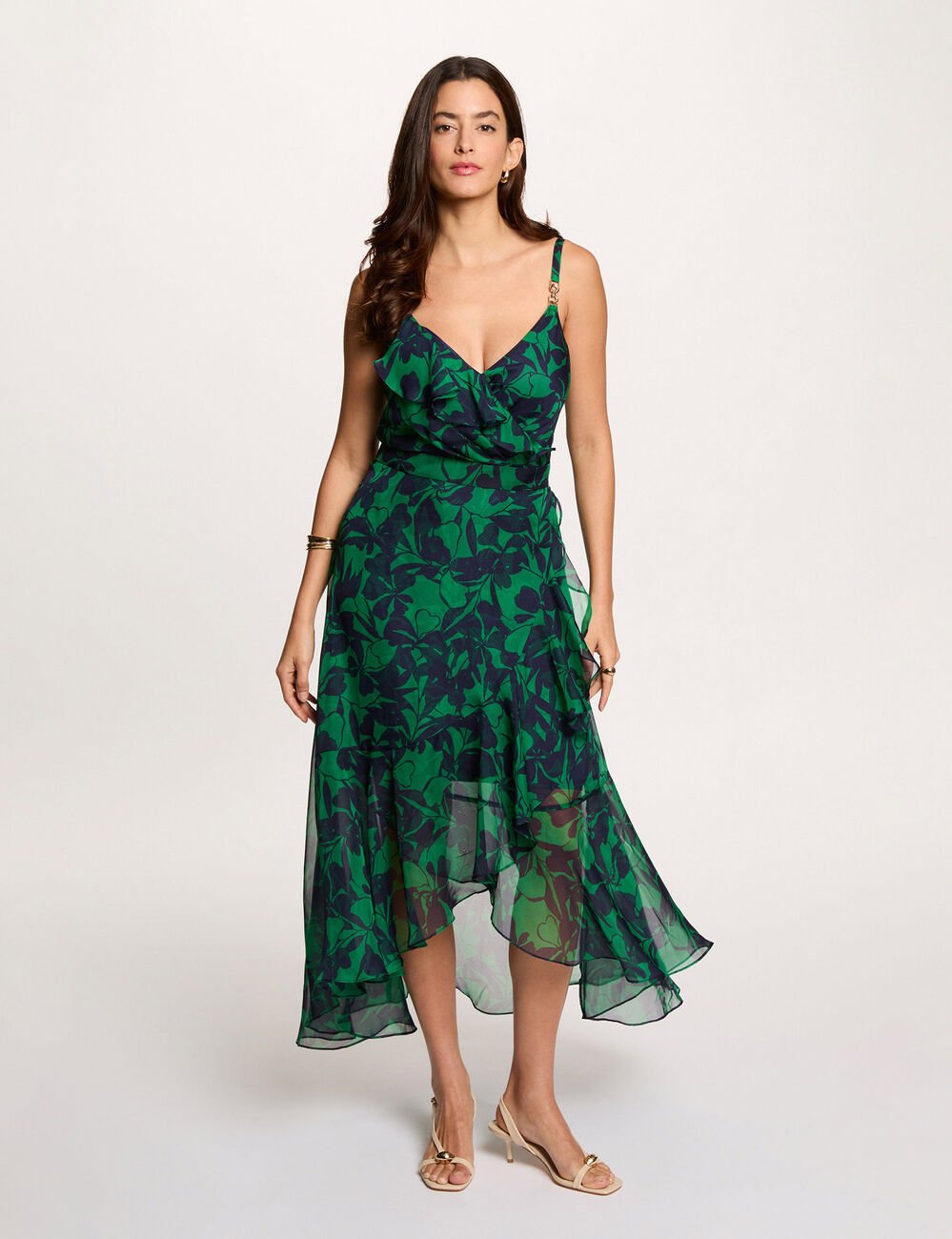 Robe mi-longue cache coeur vert prairie femme