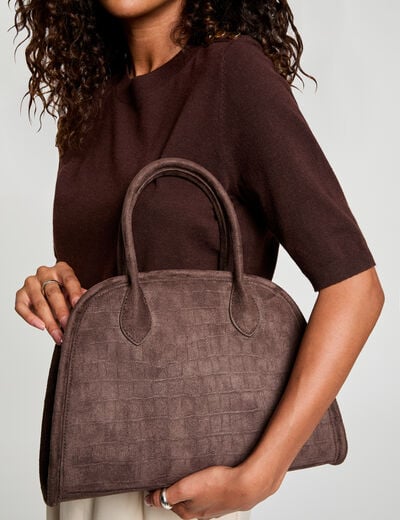 Su&egrave;de tas met krokodillenlook donker bruin vrouw