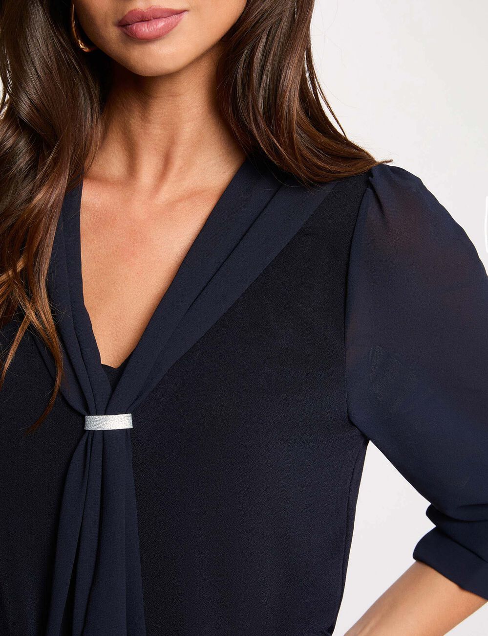 T-shirt met lavalli&egrave;rekraag marineblauw vrouw