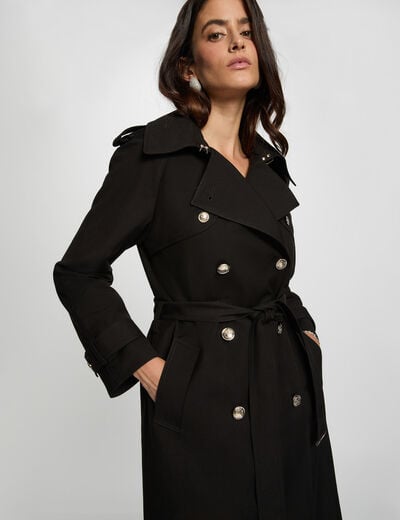 Trench long ceinturé noir femme