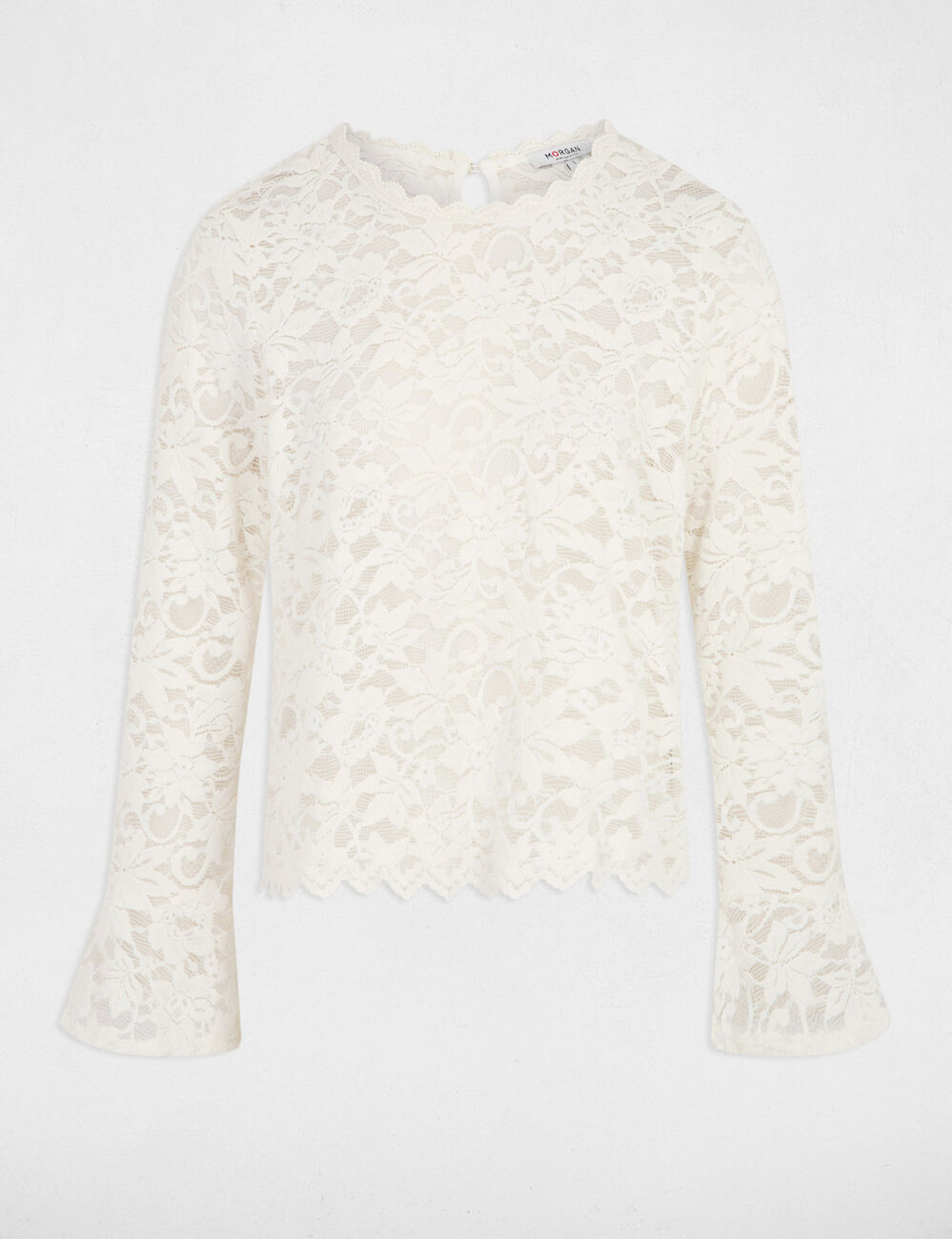 T-shirt dentelle manches longues blanc femme
