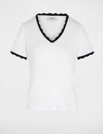 T-shirt cintr&eacute; col v blanc femme
