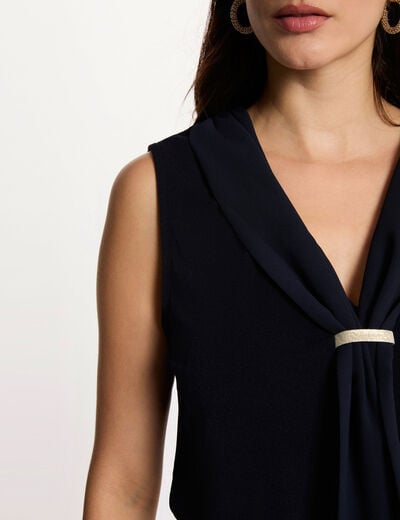 T-shirt col lavalli&egrave;re bleu marine femme