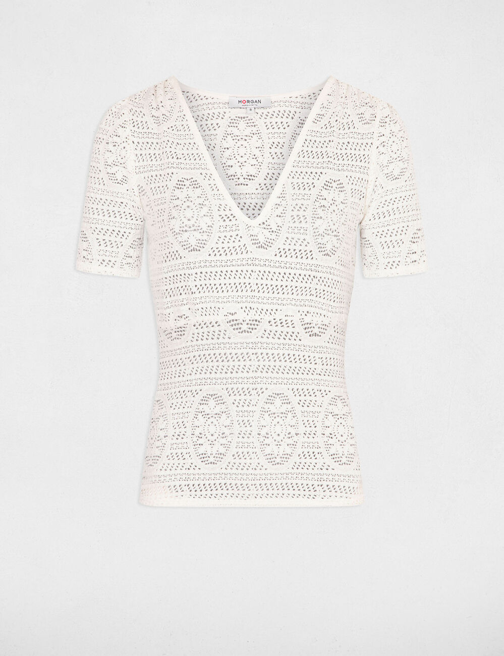 T-shirt met korte mouwen ecru vrouw