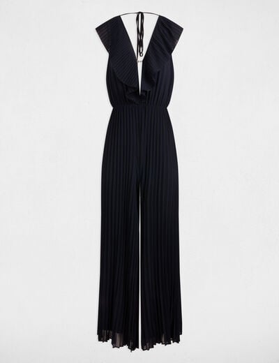 Combinaison longue plissée bleu marine femme
