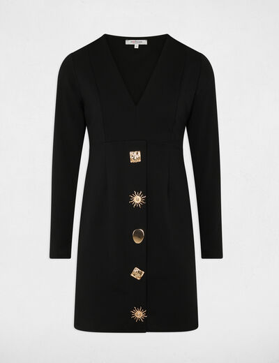 Robe courte ajust&eacute;e col v noir femme