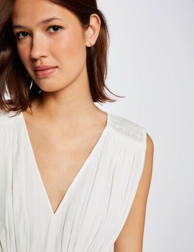 Robe &eacute;vas&eacute;e avec volants et broderie ecru femme