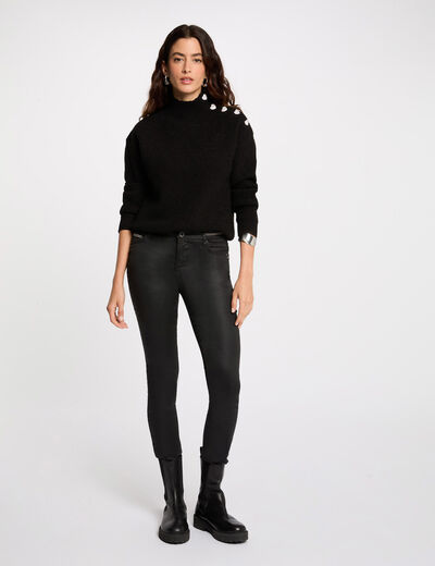Gecoate slimfit broek zwart vrouw