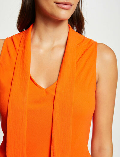 Mouwloze blouse met strikkraag oranje vrouw