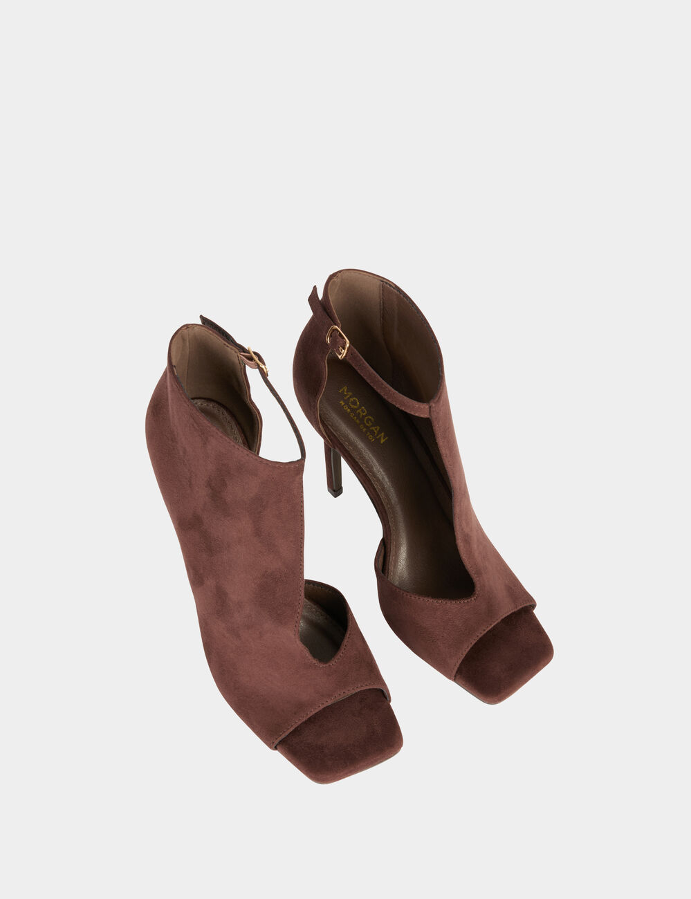 Sandales &agrave; talons demi-ouvertes marron fonc&eacute; femme