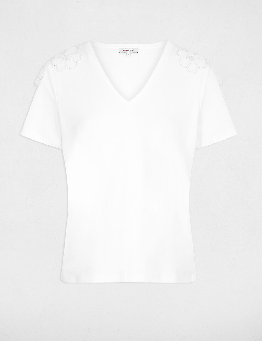 T-shirt col v manches courtes blanc femme