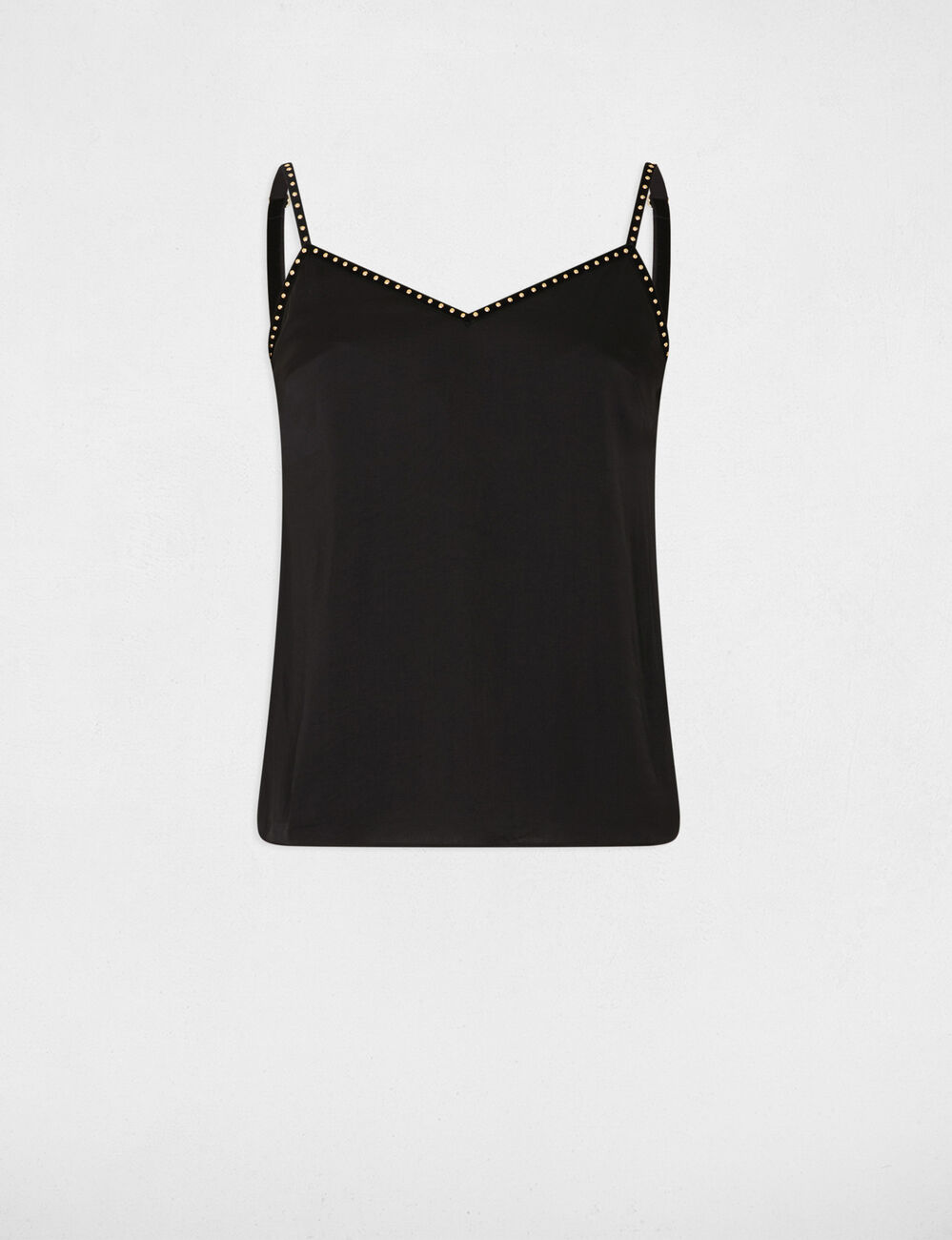 Top met fijne bandjes en studs zwart vrouw
