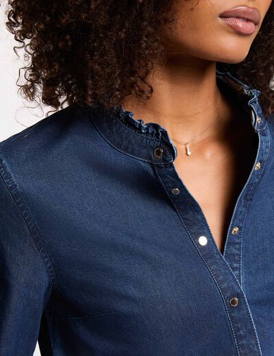 Chemise col montant denim brut femme