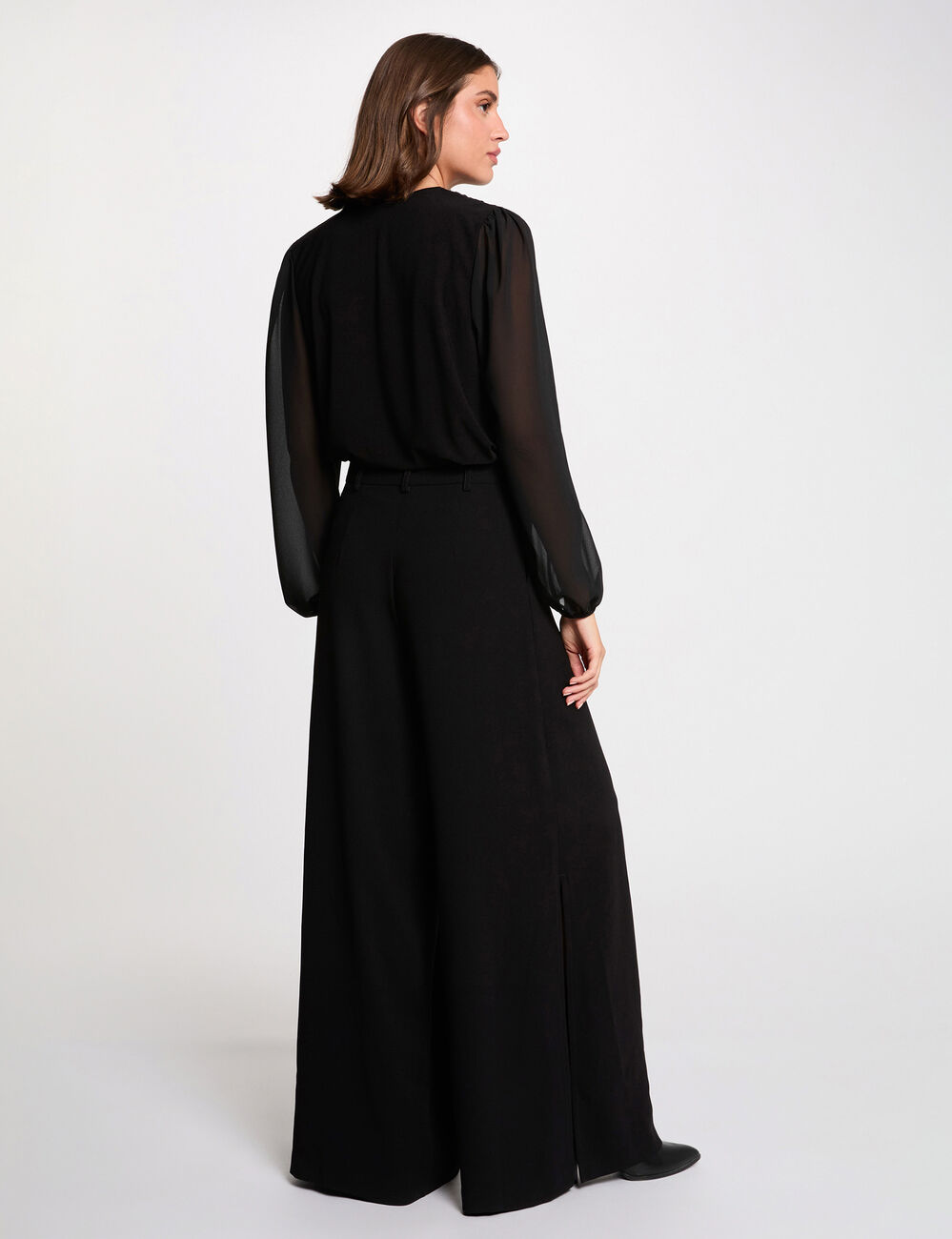 T-shirt voile col lavallière noir femme