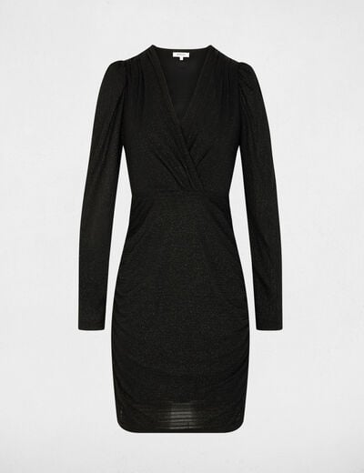 Robe cache-coeur drap&eacute;e noir femme