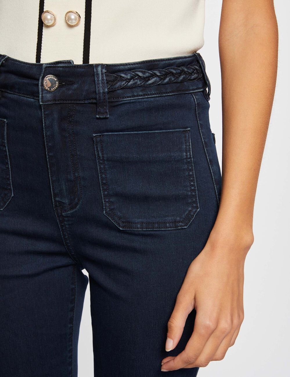 Bootcut jeans met gevlochten details raw jeans vrouw