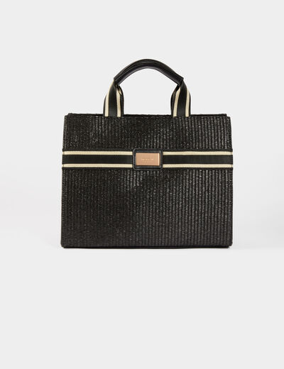 Sac cabas tress&eacute; noir femme
