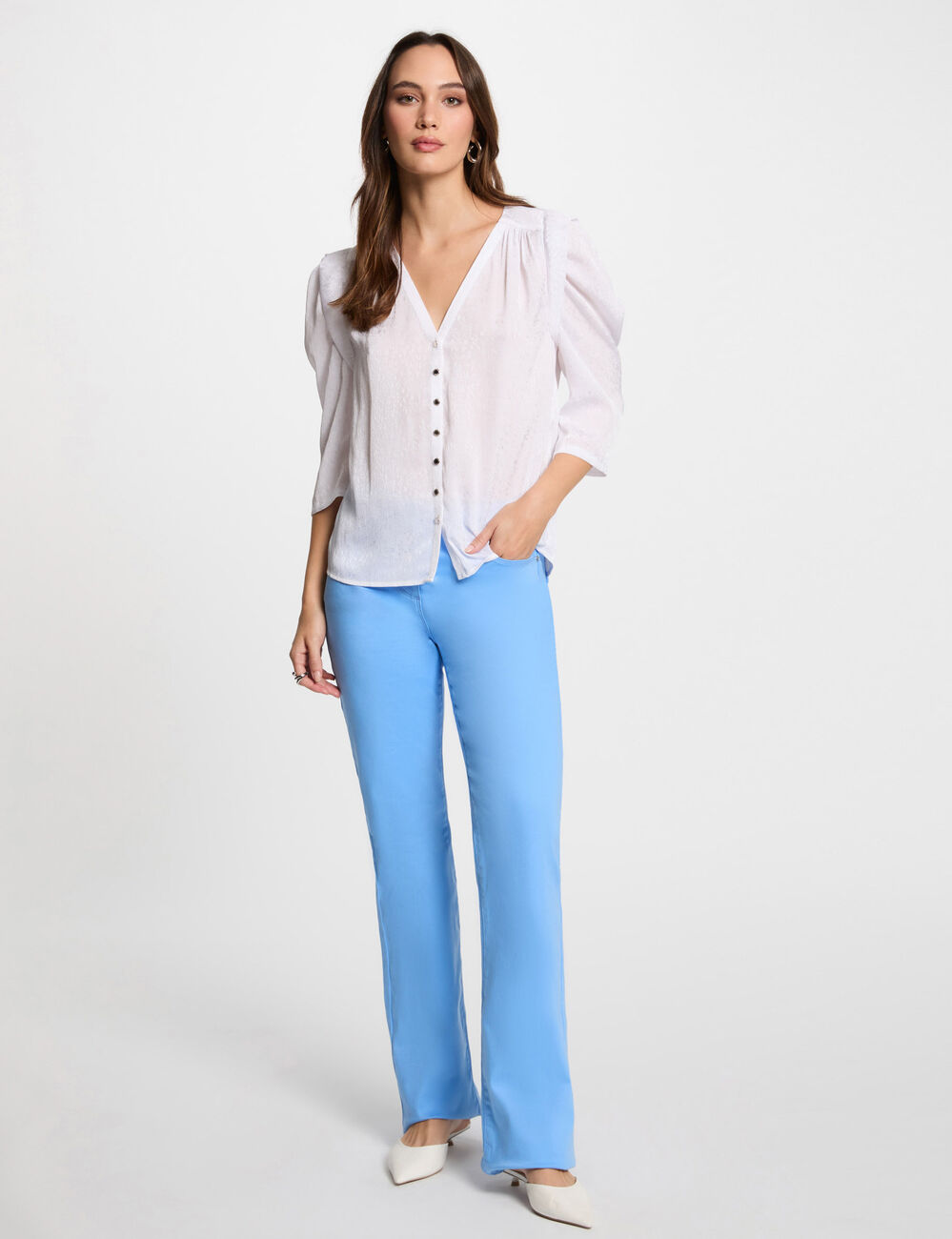Bootcut broek met knoopsluiting bleu vrouw