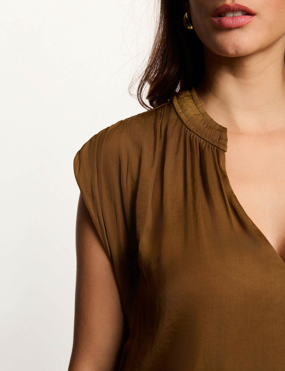 Blouse met korte mouwen camel vrouw