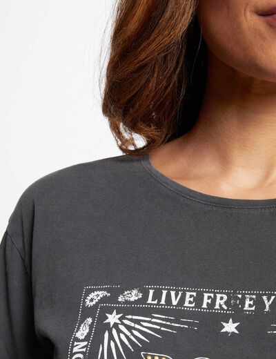 T-shirt met korte mouwen en inscriptie mediumgrijs vrouw