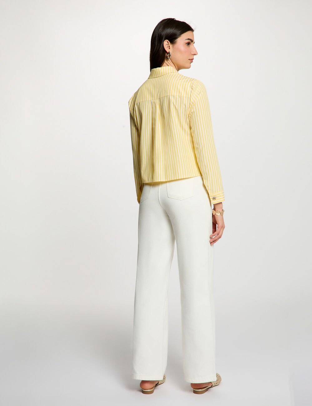Chemise cropped rayures jaune clair femme
