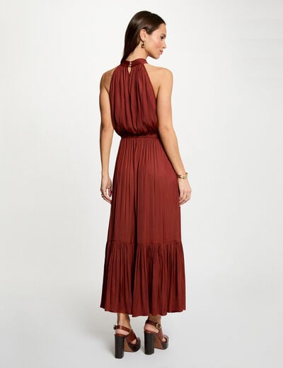 Robe longue &eacute;vas&eacute;e fluide marron cognac femme
