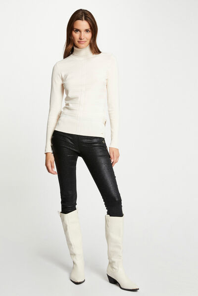 Glitter gecoate skinny broek zwart vrouw