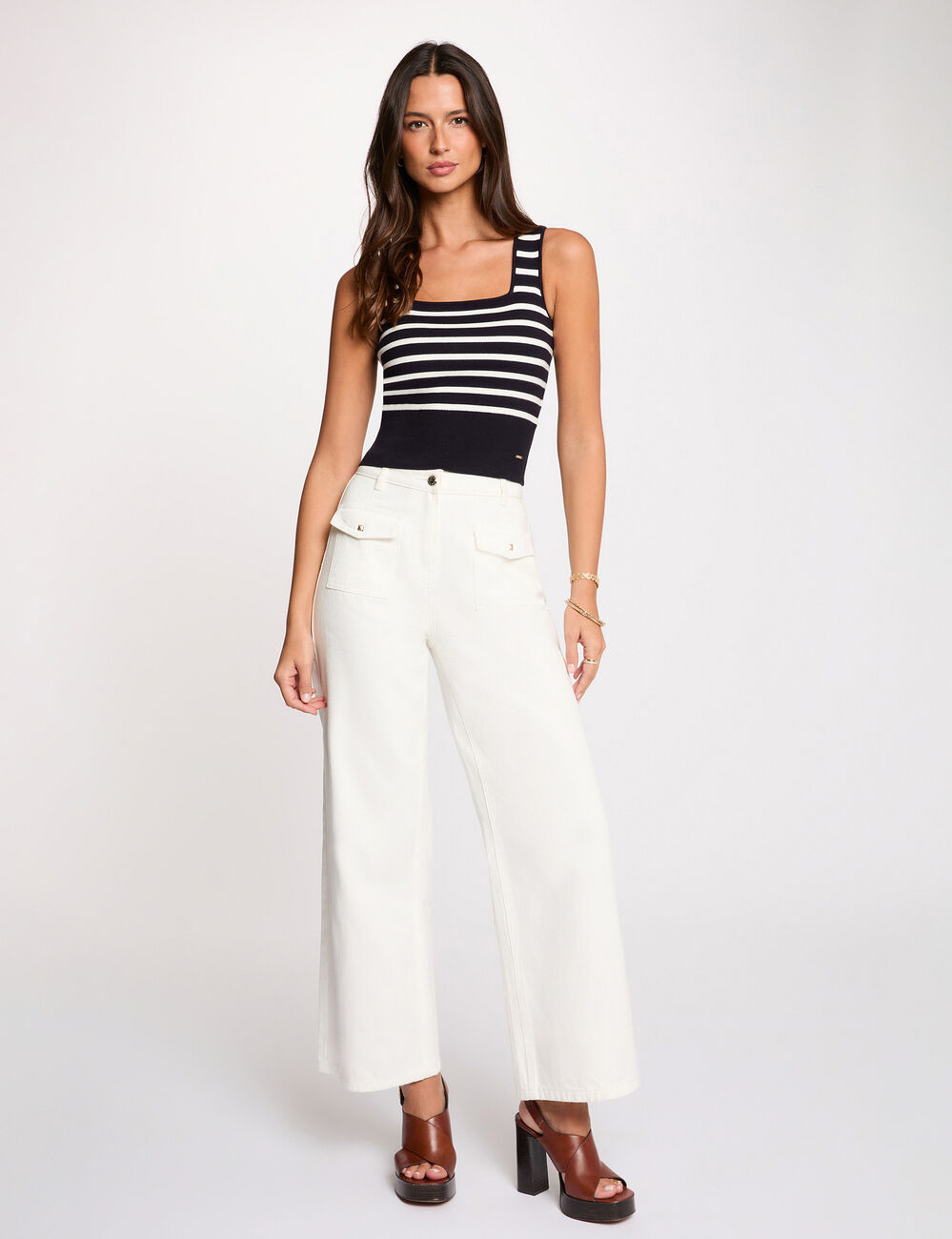 Top maille bretelles larges bleu marine femme