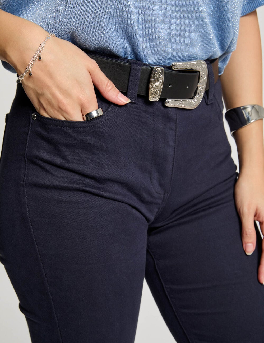 Pantalon droit bleu marine femme