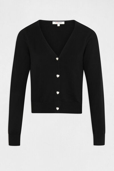 Gilet droit boutonné avec col en V noir femme