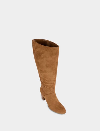 Botte hautes su&eacute;dine beige femme