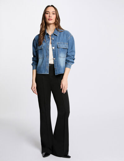 Pantalon bootcut taille haute noir femme