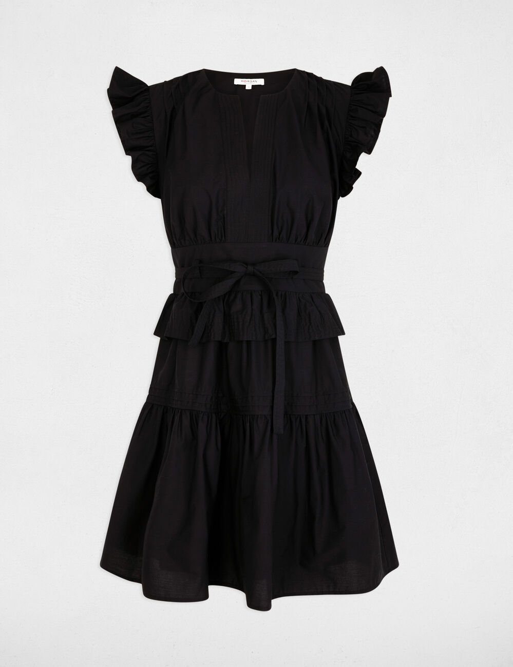 Robe courte col v noir femme