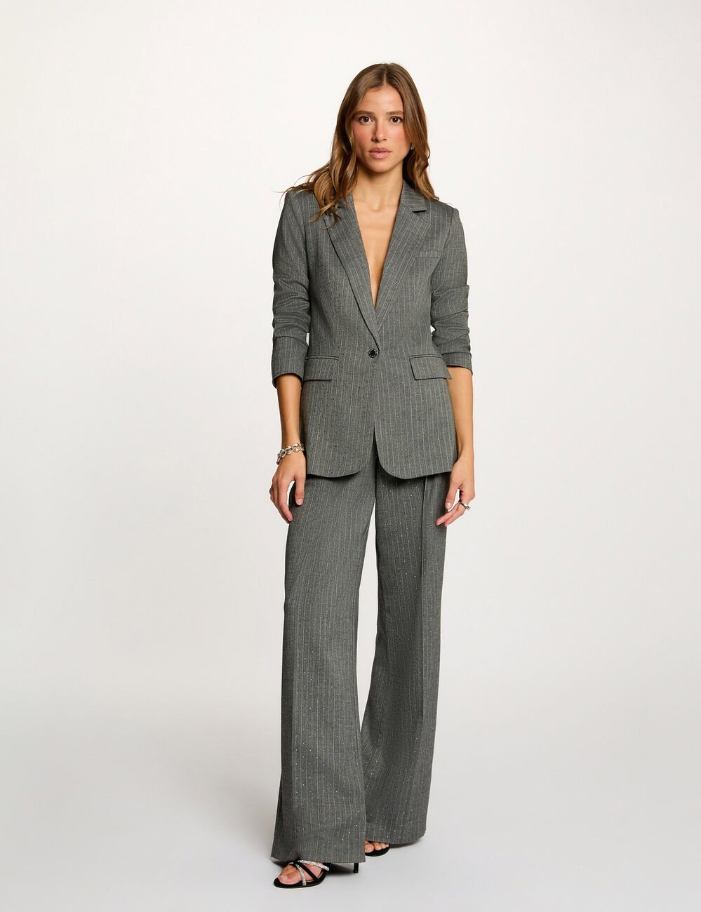 veste ajustee a rayures gris moyen femme mediumgrijs vrouw