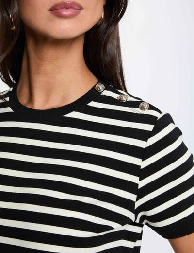 T-shirt ray&eacute; col rond noir femme