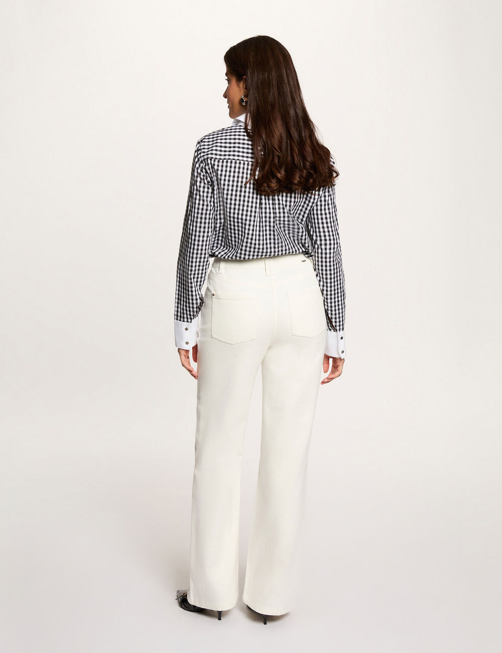 Wijde 7/8 jeans helder wit vrouw