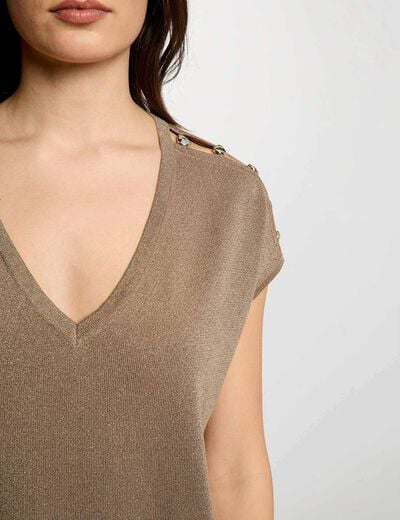 Oversized trui met V-hals taupe vrouw