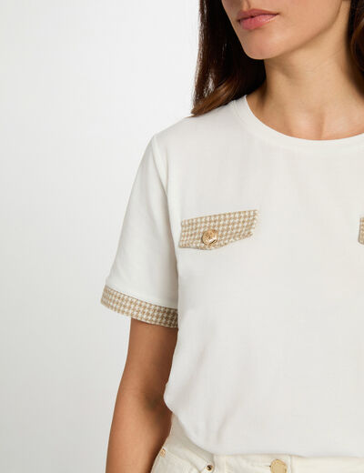 T-shirt court col rond blanc femme