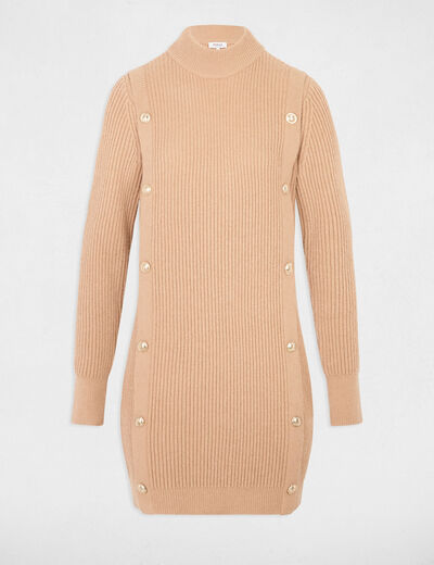 Korte gebreide jurk beige vrouw