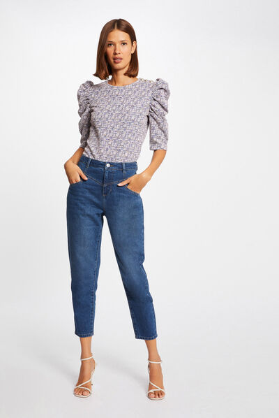 Rechte jeans hoge taille 7/8 jean stone vrouw