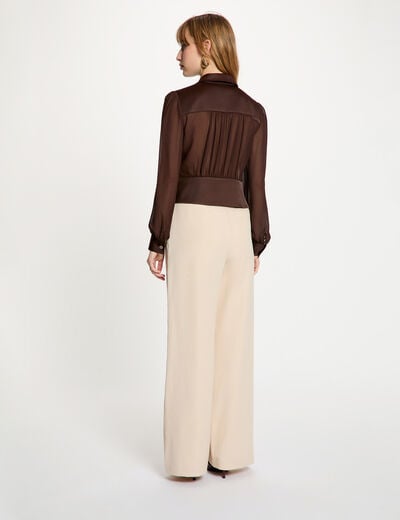 Chemise manches longues avec plis marron fonc&eacute; femme