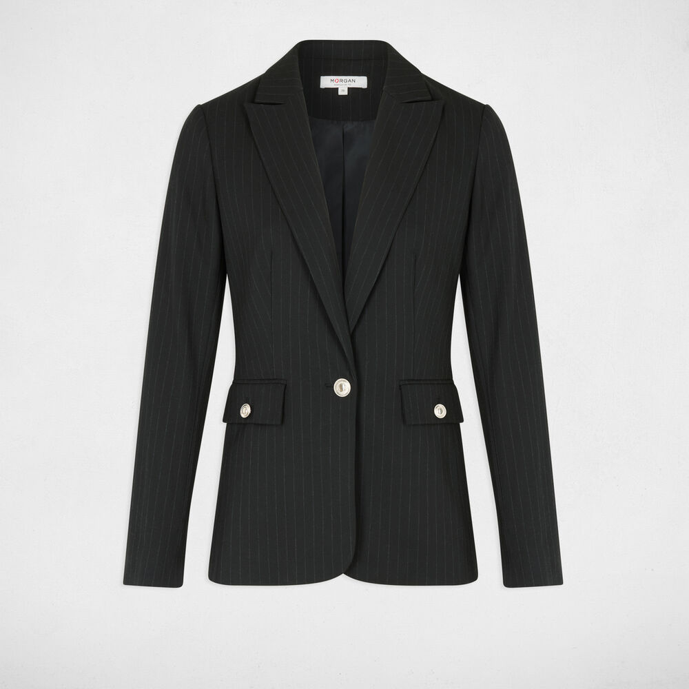 Gestreepte blazer met reverskraag zwart vrouw