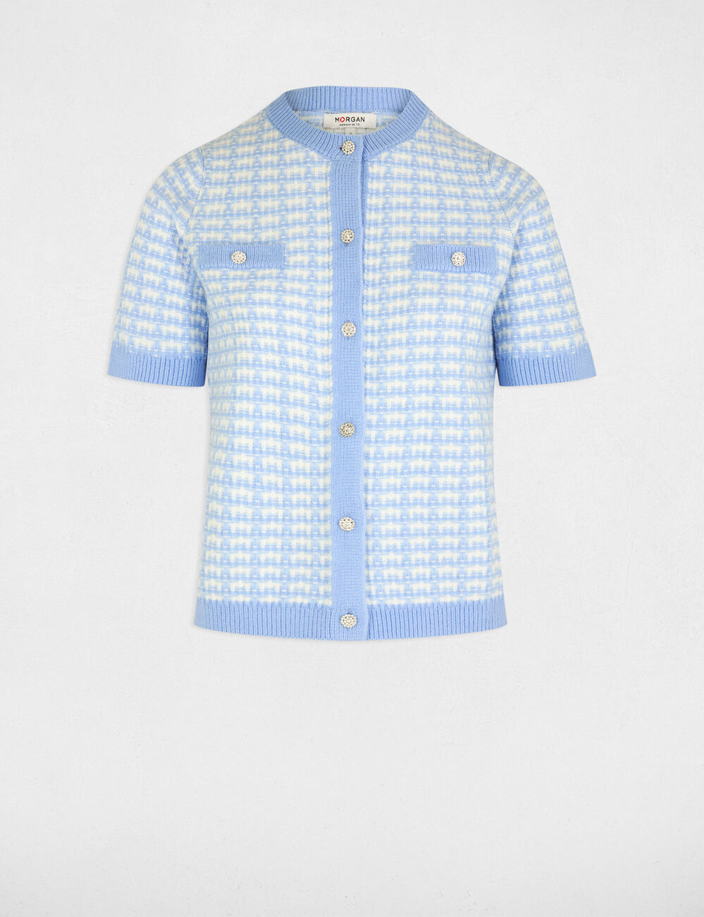 Gilet manches courtes imprim&eacute; bleu ciel femme