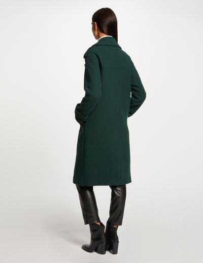 Manteau long droit boutonné vert fonce femme