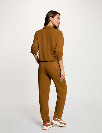 Geplooide oversized jas camel vrouw