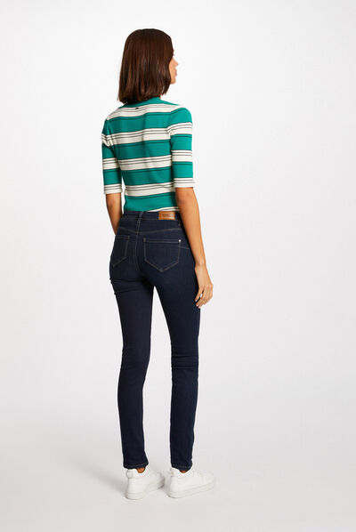 Pull manches courtes à rayures vert moyen femme
